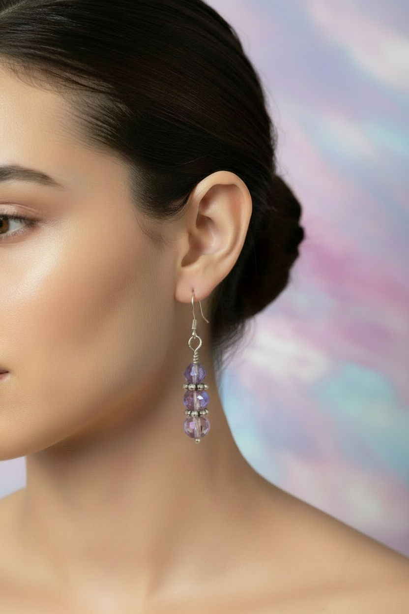 Light Purple Dangle Beaded Earrings