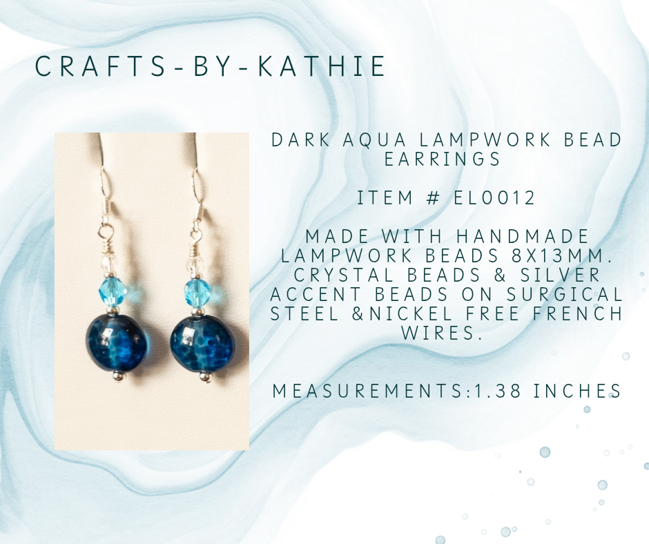 Dark Aqua lampwork bead earrings