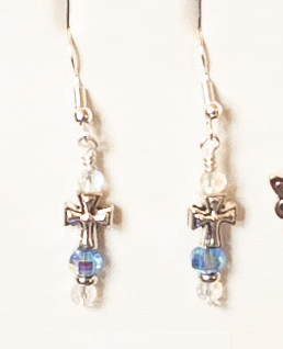 CROSS Earrings with Purple Crystal Beads