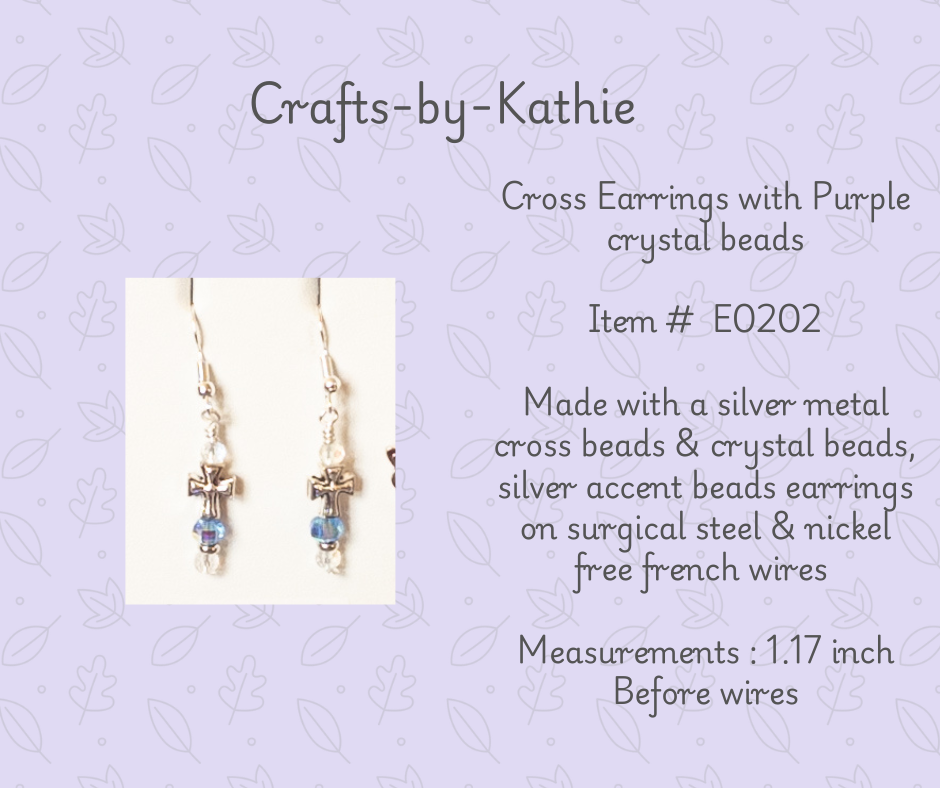 CROSS Earrings with Purple Crystal Beads