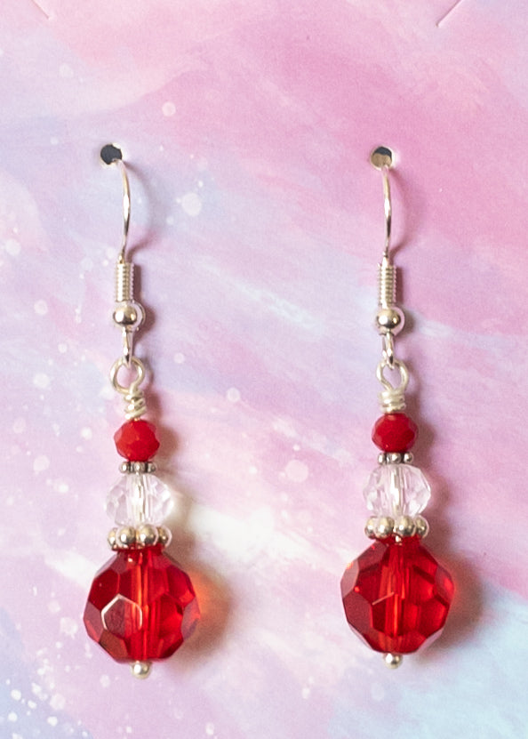 Red Dangle Beaded Earrings