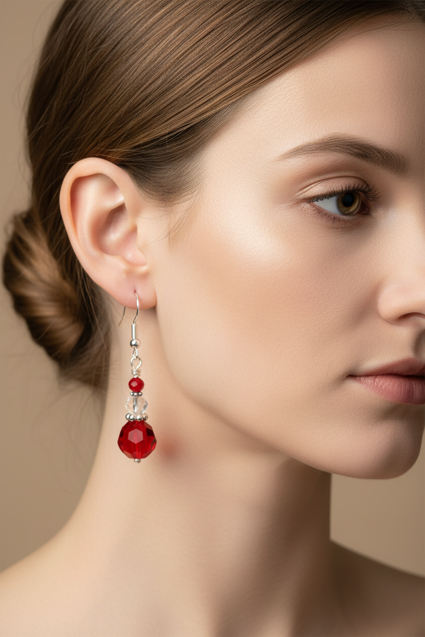 Red Dangle Beaded Earrings