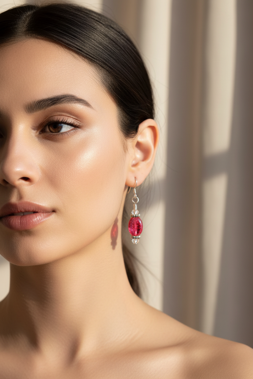 Pink & Silver Dangle Earrings