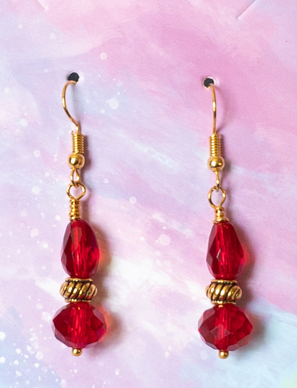 Red & Gold Dangle Beaded Earrings