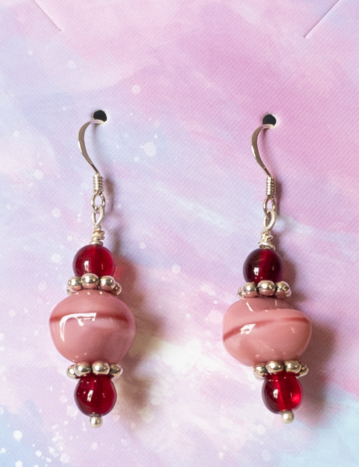 Pink & Red Dangle Beaded Earrings