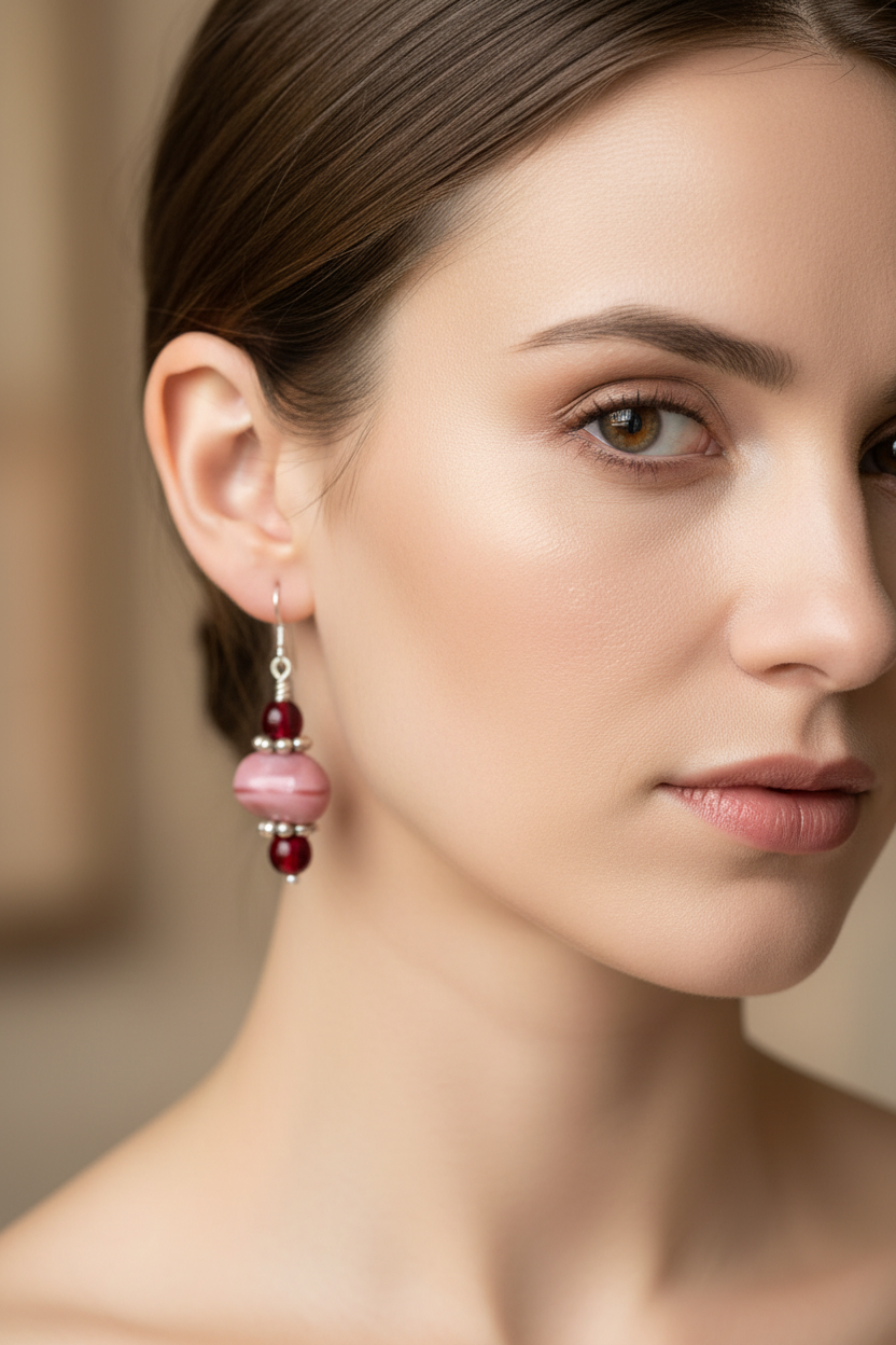 Pink & Red Dangle Beaded Earrings
