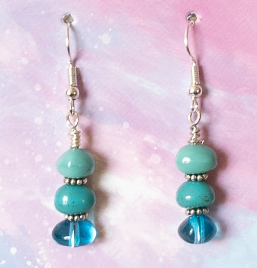 Aqua Stacked Dangle Beaded Earrings