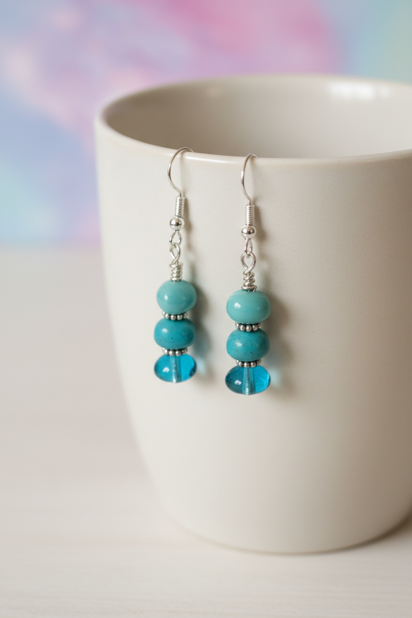 Aqua Stacked Dangle Beaded Earrings