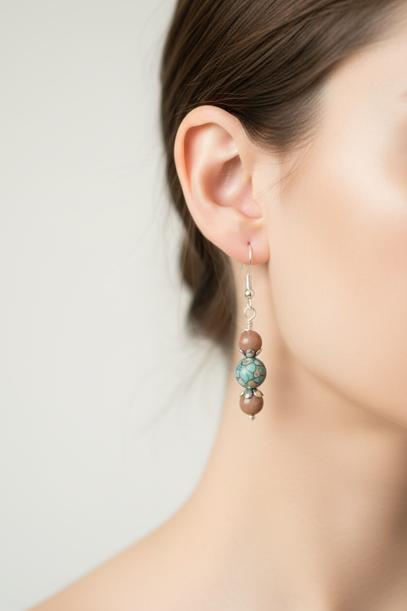 Stone Bead Dangle Earrings