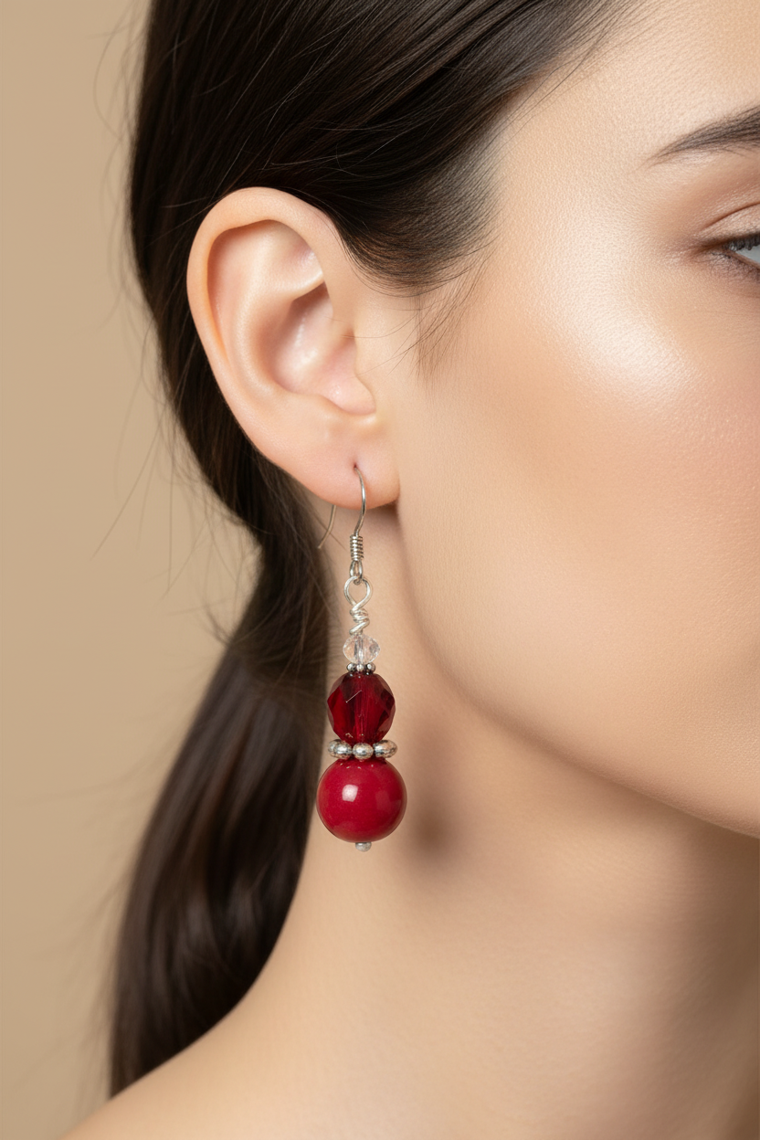 Red Dangle Beaded Earrings
