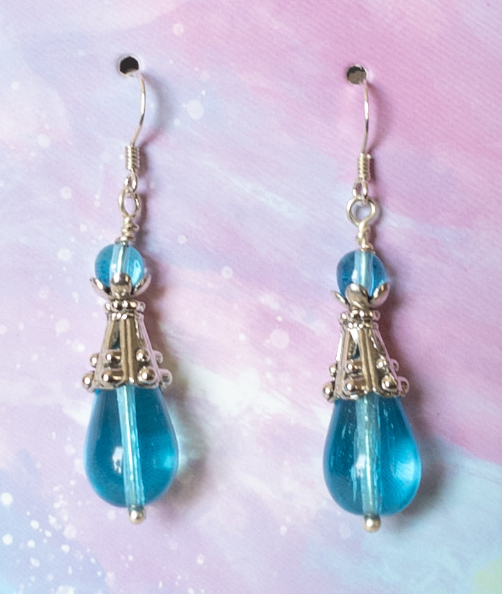 Aqua Drop Dangle Beaded Earrings
