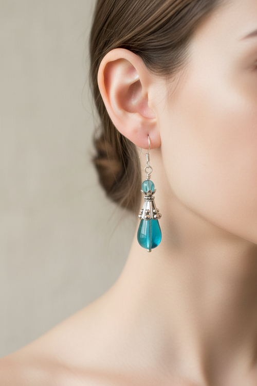 Aqua Drop Dangle Beaded Earrings