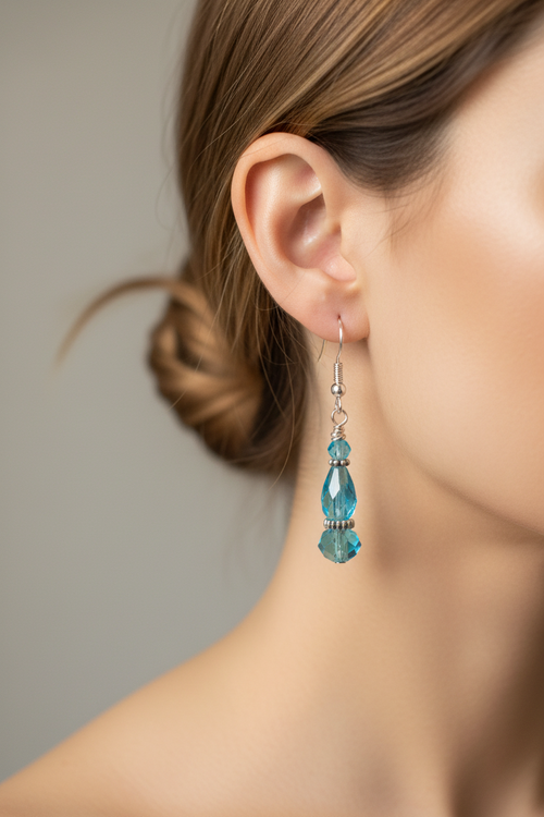 Aqua Crystal Dangle Earrings
