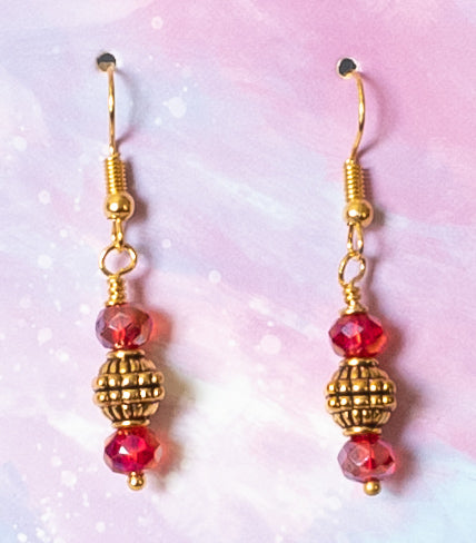Red & Gold Dangle Beaded Earrings