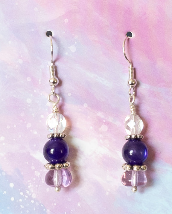 Purple Dangle Beaded Earrings