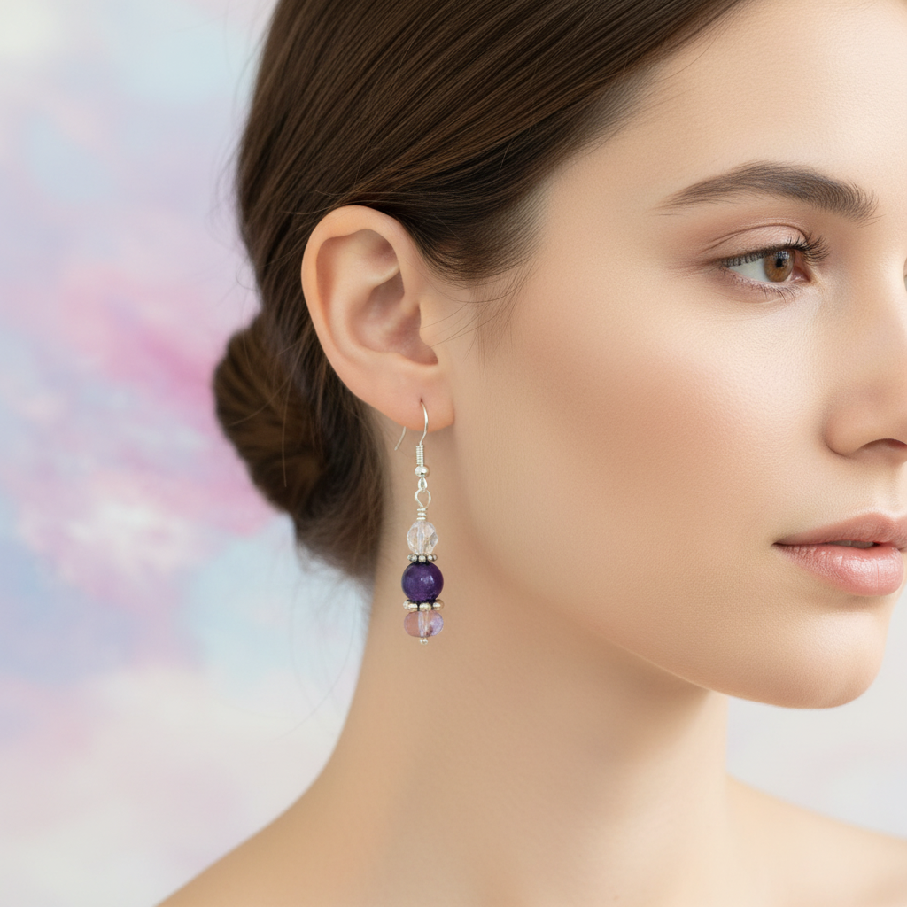 Purple Dangle Beaded Earrings