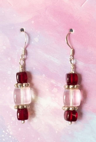 Squared Red Dangle Earrings