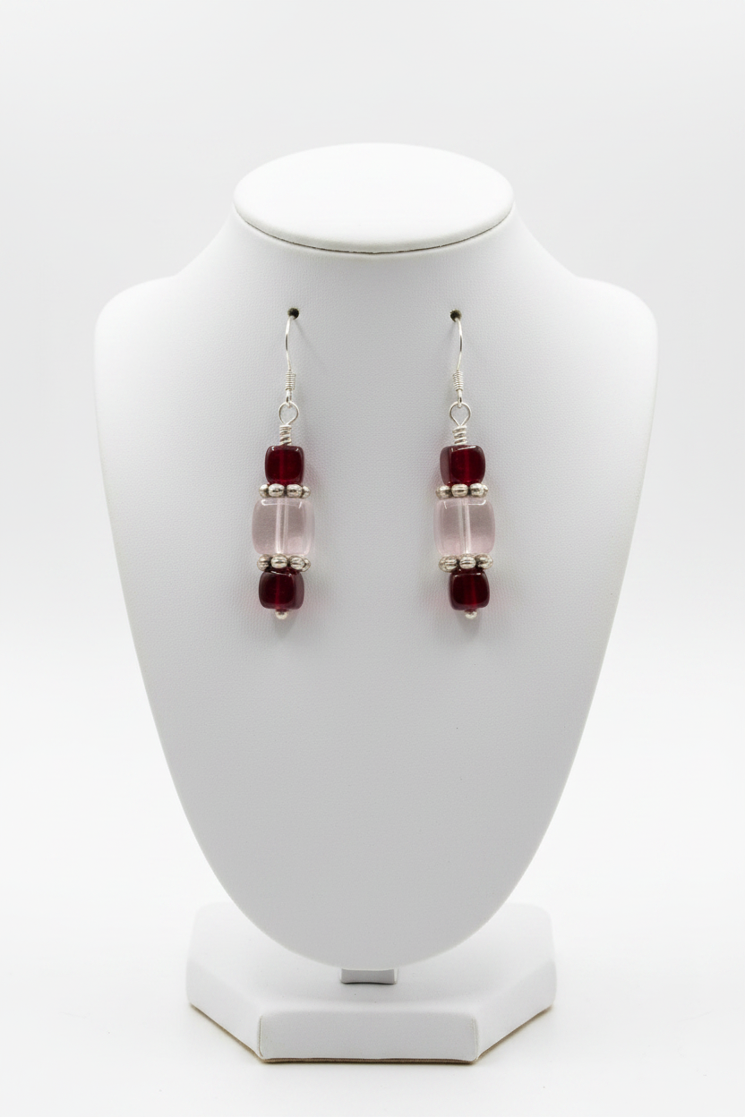 Squared Red Dangle Earrings
